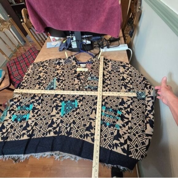 Bay Sky Poncho Abstract Print Fringe Open Front Cardigan Multicolor One Size - Picture 11 of 11